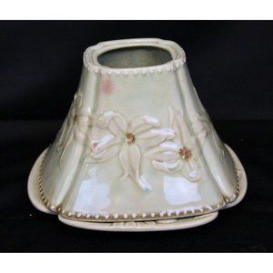 2-pc Yankee Candle Green Orchid Ceramic Candle Shade Topper Plate Holder Crazing